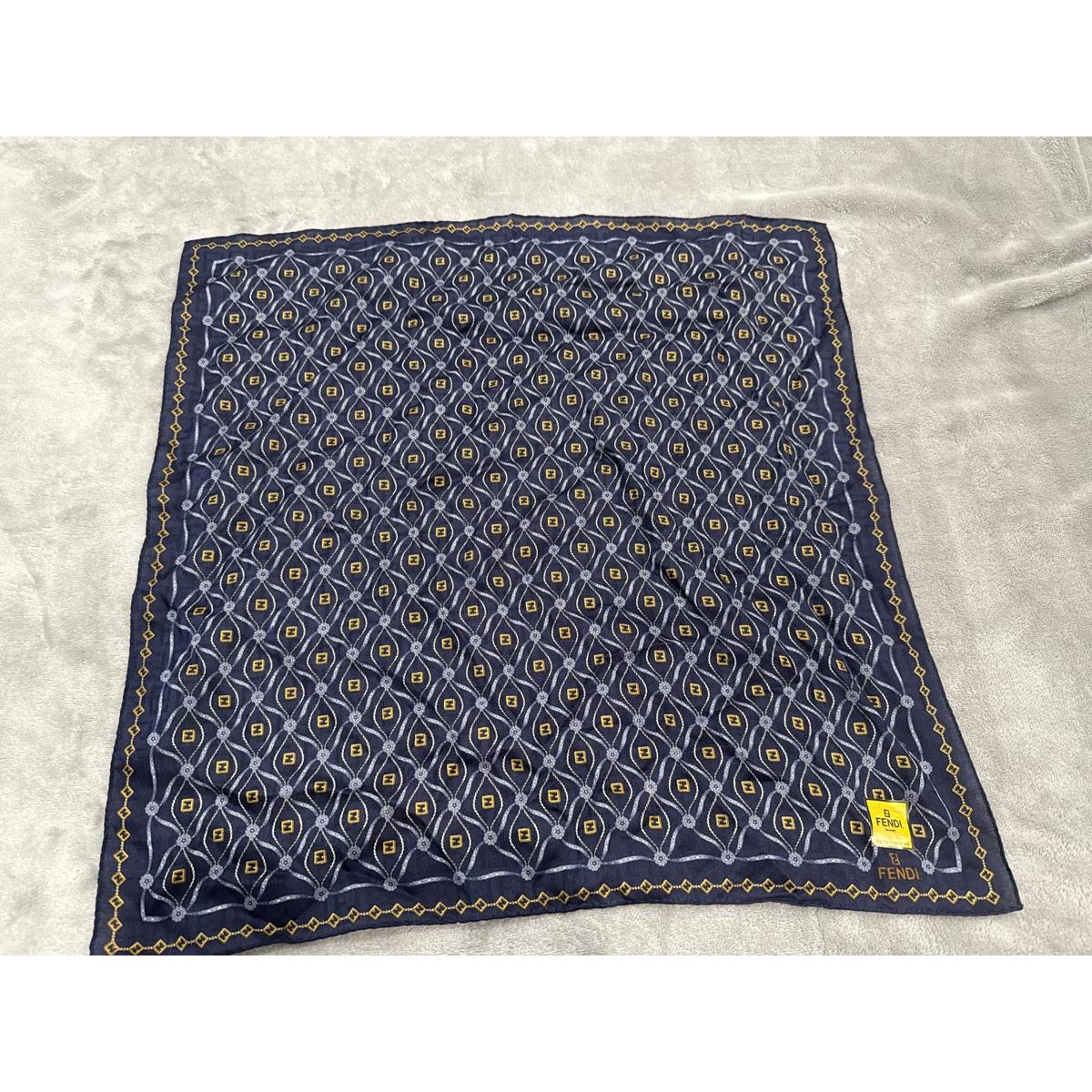 Fendi Navy Blue Patterned Silk Scarf